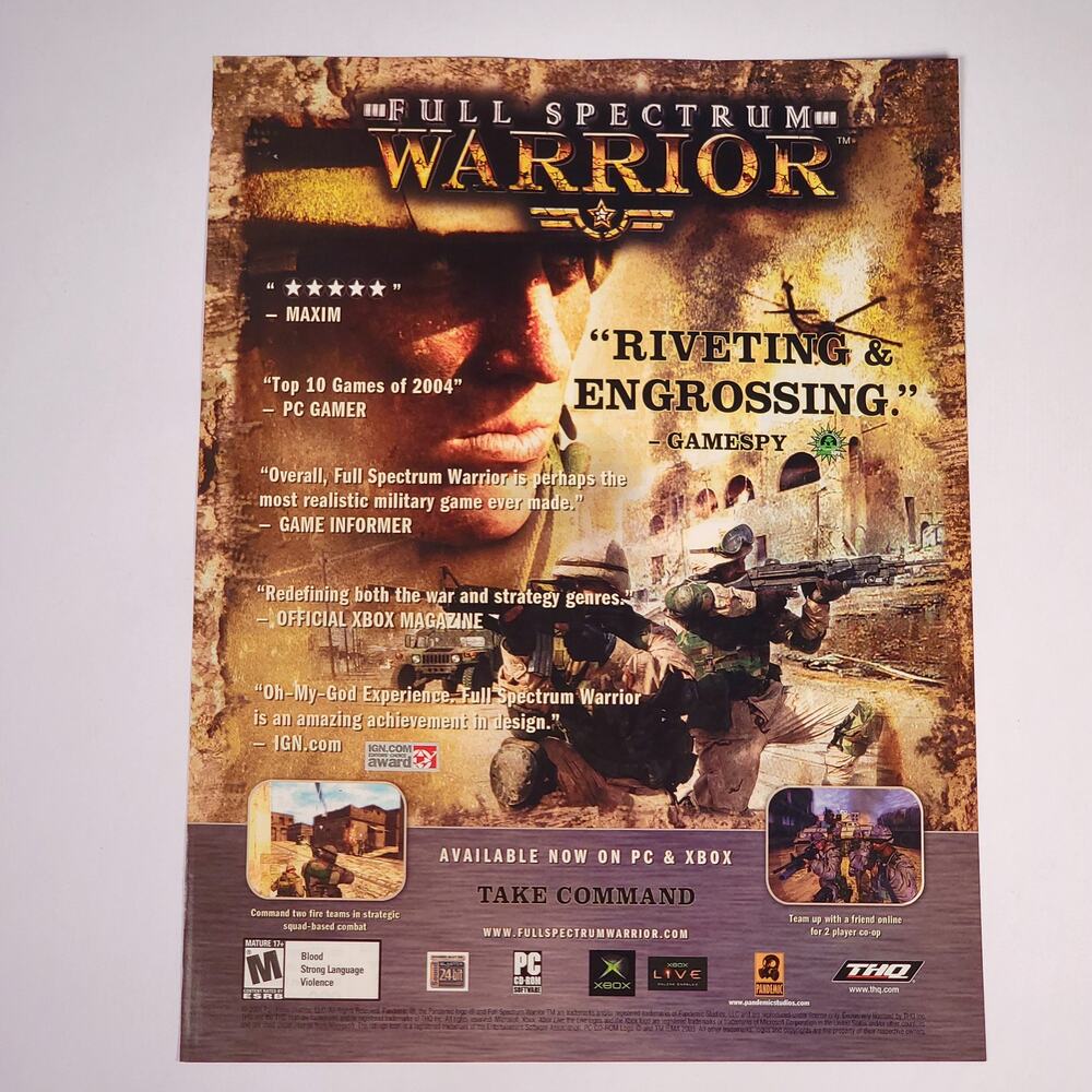 Full Spectrum Warrior "Take Control" Vintage X-Box Print Ad 2004 Maxim 8.5" x11"